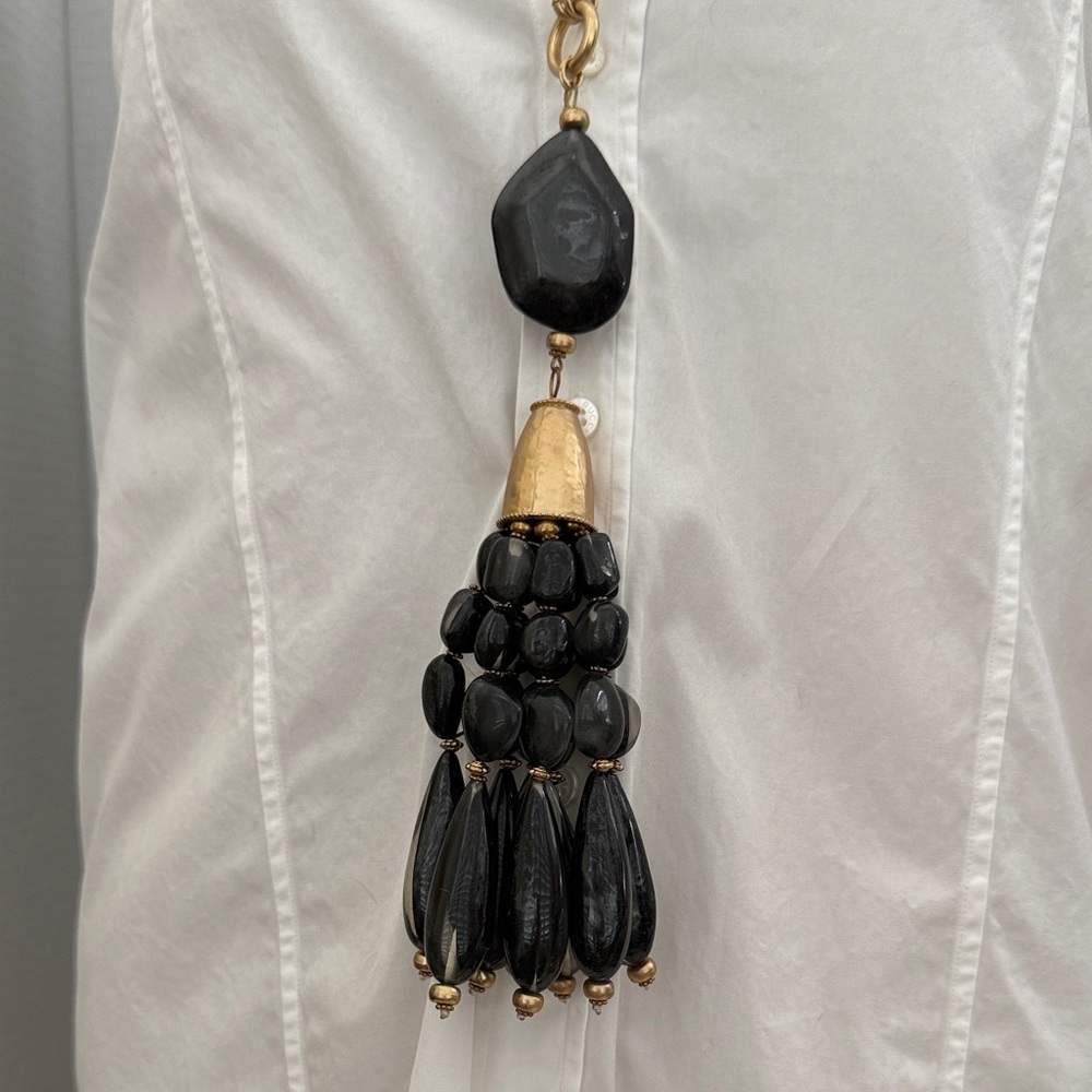 Elegant Black and Gold Tassel Necklace